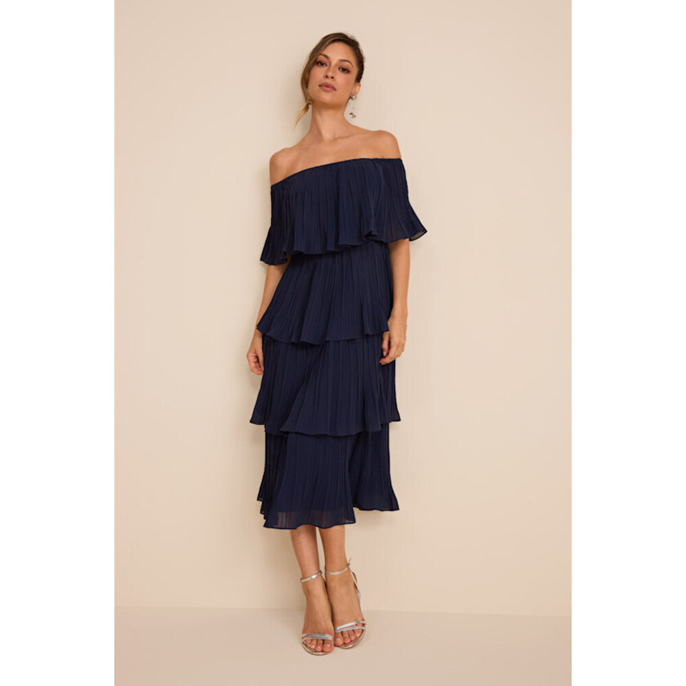 NWT Lulus Gala Ready Navy Blue Off-the-shoulder Ruffle Midi Dress - Size XS